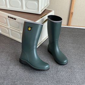 Men's Rain Boots Wear-resistant Waterproof Non-slip Knee High Rain Shoes For Outdoor Working Fishing (Color: Army Green, size: 6)