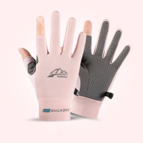 Summer Gloves For Men Cycling Anti UV Women Spring Ice Silk Two Finger Touchscreen Camping Driving Sports Riding Fishing Gloves (Color: two finger pink, Gloves Size: S)