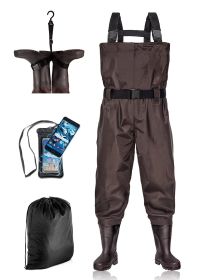 BELLE DURA Fishing Waders Chest Waterproof Light Weight Nylon Bootfoot Waders for Men Women with Boots (Color: BROWN, size: Men 13 / Women 15)